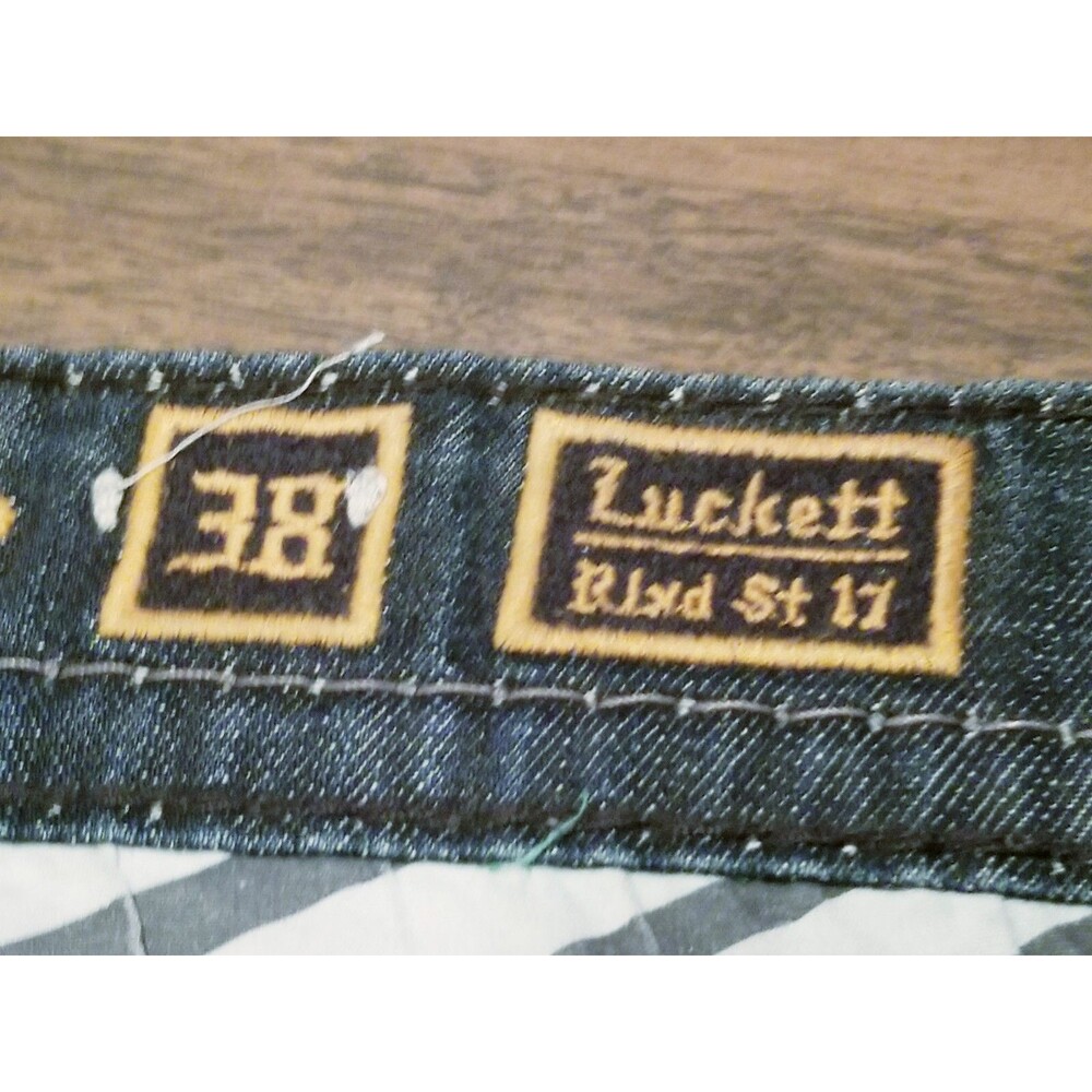 Rock Revival Luckett Jeans Men Size 38 Relaxed Straight Dark Distressed (42x29) - Picture 5 of 6